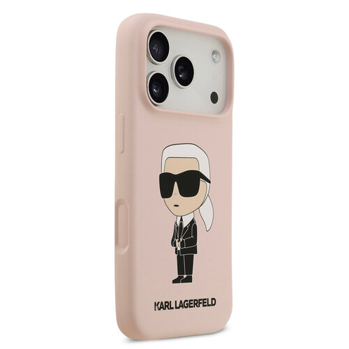 Karl Lagerfeld Karl Lagerfeld iPhone 17 Pro/iPhone 18 Pro Coque arrière Silicone liquide Logo Ikonik NFT - Rose