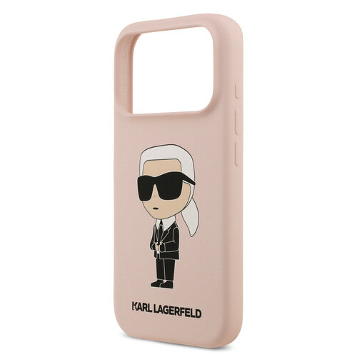 Karl Lagerfeld Karl Lagerfeld iPhone 17 Pro/iPhone 18 Pro Coque arrière Silicone liquide Logo Ikonik NFT - Rose