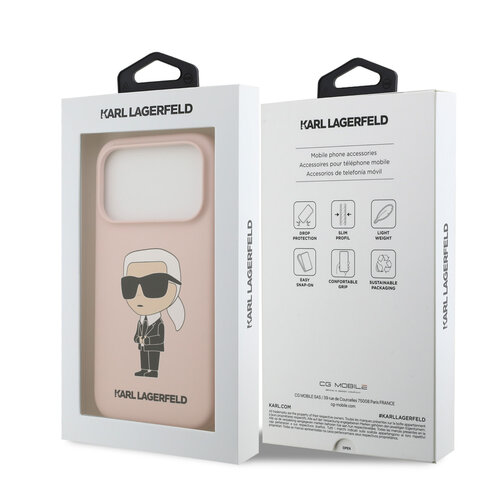 Karl Lagerfeld Karl Lagerfeld iPhone 17 Pro/iPhone 18 Pro Coque arrière Silicone liquide Logo Ikonik NFT - Rose