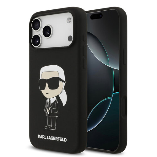 Karl Lagerfeld Karl Lagerfeld iPhone 17 Pro Max/iPhone 18 Pro Max Coque arrière Silicone liquide Logo Ikonik NFT - Noir