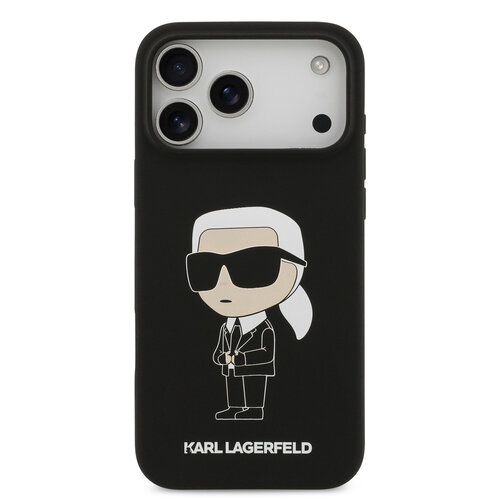 Karl Lagerfeld Karl Lagerfeld iPhone 17 Pro Max/iPhone 18 Pro Max Coque arrière Silicone liquide Logo Ikonik NFT - Noir