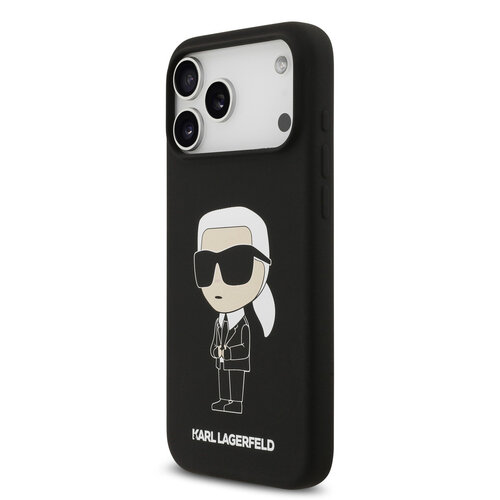 Karl Lagerfeld Karl Lagerfeld iPhone 17 Pro Max/iPhone 18 Pro Max Coque arrière Silicone liquide Logo Ikonik NFT - Noir