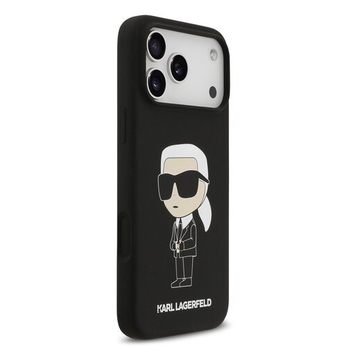 Karl Lagerfeld Karl Lagerfeld iPhone 17 Pro Max/iPhone 18 Pro Max Coque arrière Silicone liquide Logo Ikonik NFT - Noir