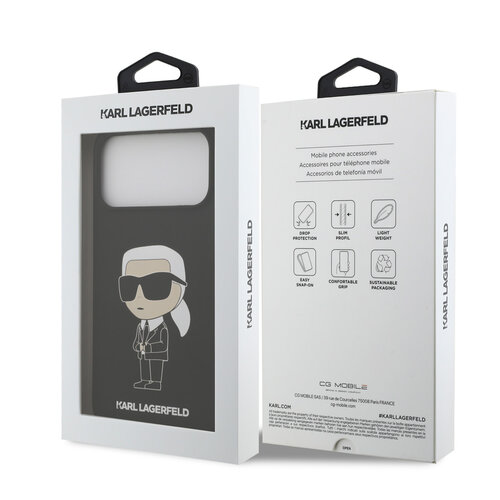 Karl Lagerfeld Karl Lagerfeld iPhone 17 Pro Max/iPhone 18 Pro Max Coque arrière Silicone liquide Logo Ikonik NFT - Noir