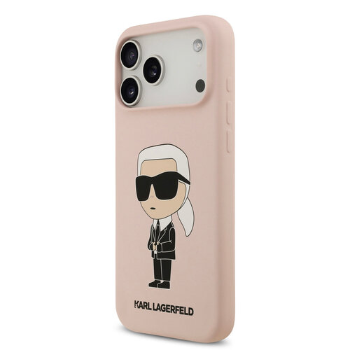 Karl Lagerfeld Karl Lagerfeld iPhone 17 Pro Max/iPhone 18 Pro Max Coque arrière Silicone liquide Logo Ikonik NFT - Rose