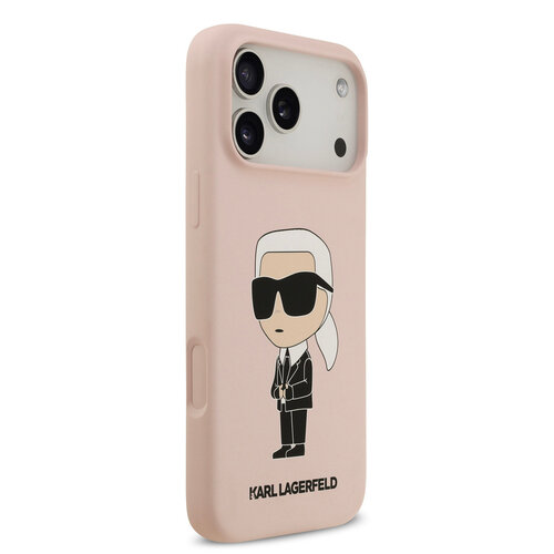 Karl Lagerfeld Karl Lagerfeld iPhone 17 Pro Max/iPhone 18 Pro Max Coque arrière Silicone liquide Logo Ikonik NFT - Rose