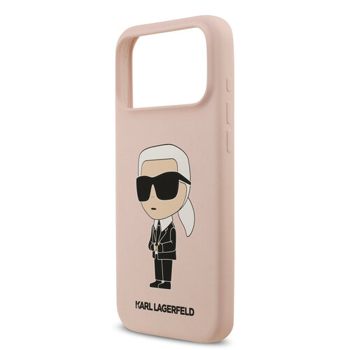 Karl Lagerfeld Karl Lagerfeld iPhone 17 Pro Max/iPhone 18 Pro Max Coque arrière Silicone liquide Logo Ikonik NFT - Rose