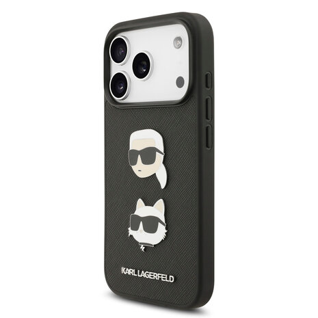 Karl Lagerfeld Karl Lagerfeld iPhone 17 Pro Back-Cover hul - Saffiano Leather - K&C Head Pins - Schwarz Karl Lagerfeld Karl Lagerfeld iPhone 17 Pro Back-Cover hul - Saffiano Leather - K&C Head Pins - Schwarz