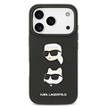 Karl Lagerfeld Karl Lagerfeld iPhone 17 Pro/iPhone 18 Pro Coque arrière Cuir Saffiano Pins représentant les têtes de Karl & Choupette - Noir
