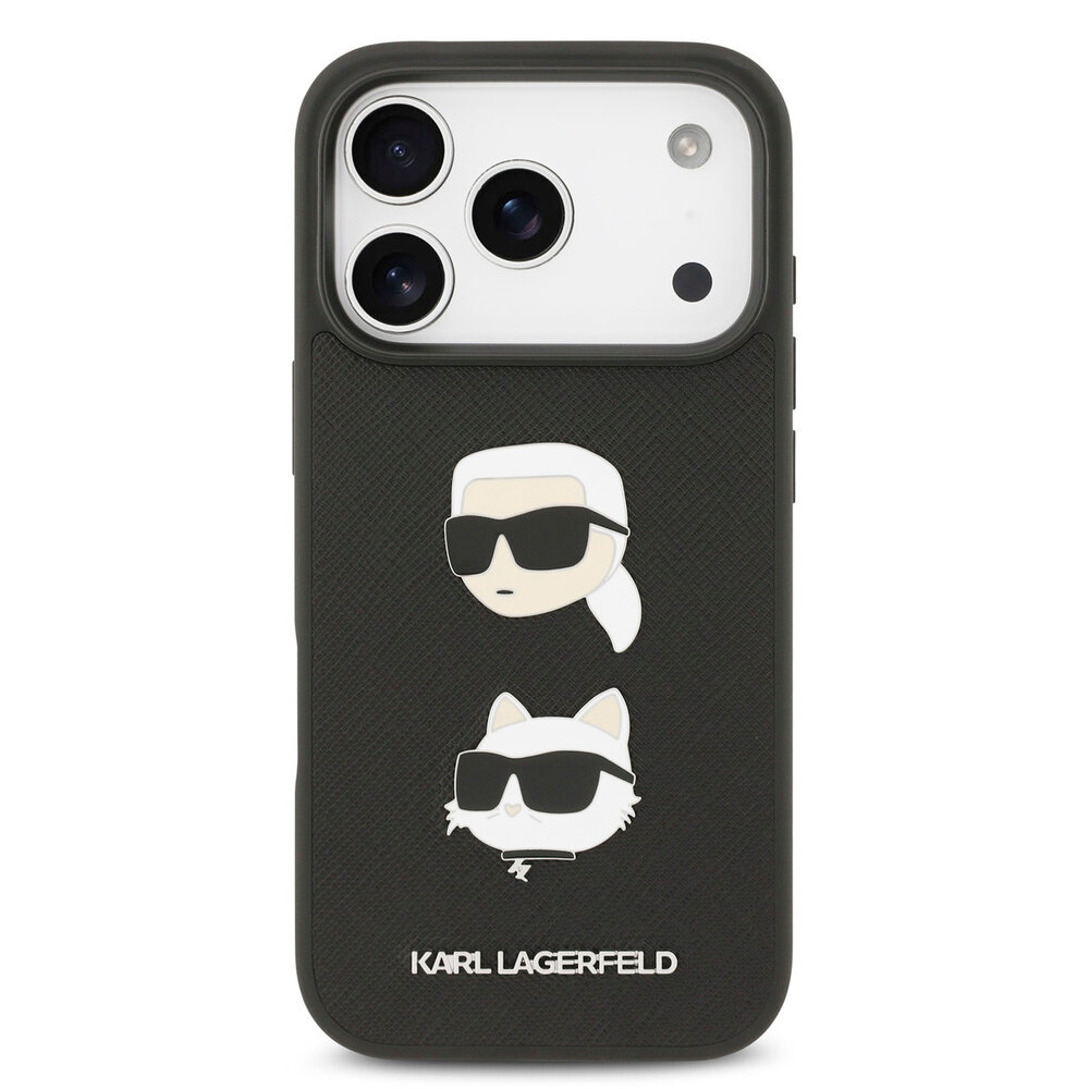 Karl Lagerfeld Karl Lagerfeld iPhone 17 Pro Backcover hoesje - Saffiano Leather - K&C Head Pins - Zwart Karl Lagerfeld Karl Lagerfeld iPhone 17 Pro Backcover hoesje - Saffiano Leather - K&C Head Pins - Zwart