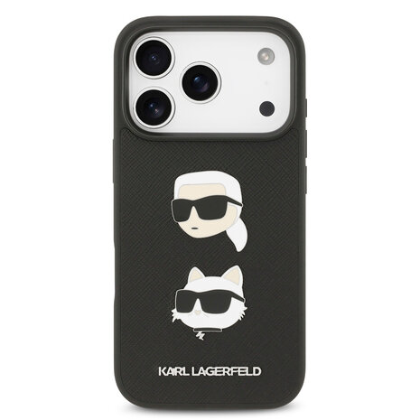 Karl Lagerfeld Karl Lagerfeld iPhone 17 Pro Backcover hoesje - Saffiano Leather - K&C Head Pins - Zwart Karl Lagerfeld Karl Lagerfeld iPhone 17 Pro Backcover hoesje - Saffiano Leather - K&C Head Pins - Zwart