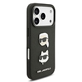 Karl Lagerfeld Karl Lagerfeld iPhone 17 Pro/iPhone 18 Pro Coque arrière Cuir Saffiano Pins représentant les têtes de Karl & Choupette - Noir