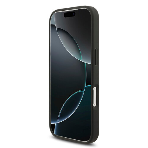 Karl Lagerfeld Karl Lagerfeld iPhone 17 Pro/iPhone 18 Pro Coque arrière Cuir Saffiano Pins représentant les têtes de Karl & Choupette - Noir