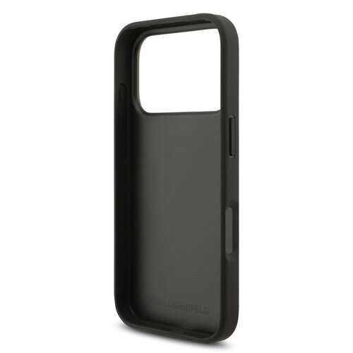 Karl Lagerfeld Karl Lagerfeld iPhone 17 Pro/iPhone 18 Pro Coque arrière Cuir Saffiano Pins représentant les têtes de Karl & Choupette - Noir