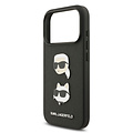 Karl Lagerfeld Karl Lagerfeld iPhone 17 Pro/iPhone 18 Pro Coque arrière Cuir Saffiano Pins représentant les têtes de Karl & Choupette - Noir