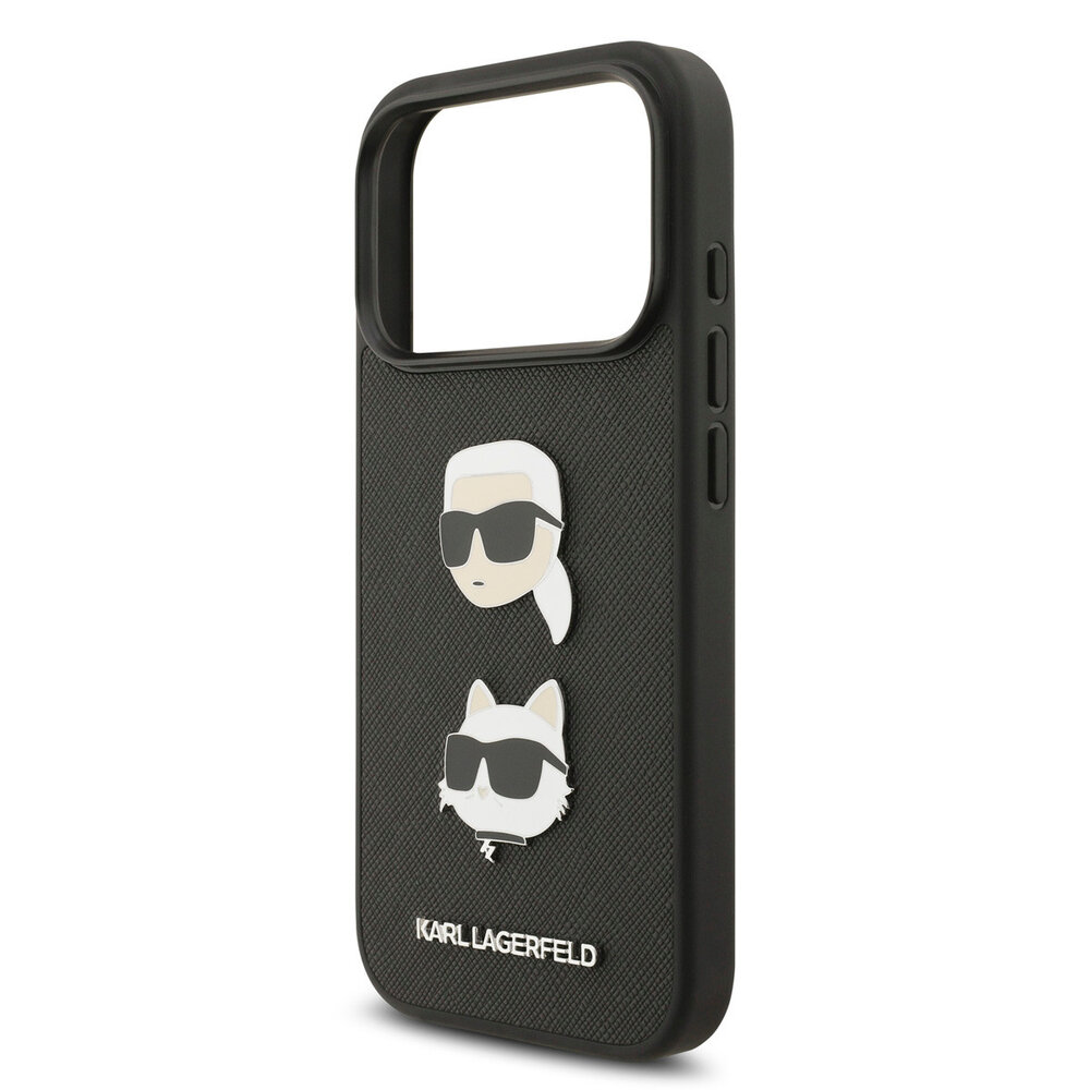 Karl Lagerfeld Karl Lagerfeld iPhone 17 Pro Back-Cover hul - Saffiano Leather - K&C Head Pins - Schwarz Karl Lagerfeld Karl Lagerfeld iPhone 17 Pro Back-Cover hul - Saffiano Leather - K&C Head Pins - Schwarz