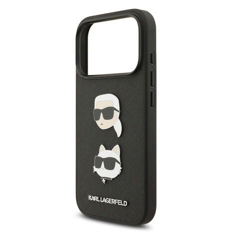 Karl Lagerfeld Karl Lagerfeld iPhone 17 Pro Back-Cover hul - Saffiano Leather - K&C Head Pins - Schwarz Karl Lagerfeld Karl Lagerfeld iPhone 17 Pro Back-Cover hul - Saffiano Leather - K&C Head Pins - Schwarz