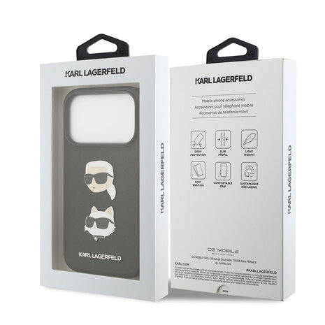 Karl Lagerfeld Karl Lagerfeld iPhone 17 Pro Backcover hoesje - Saffiano Leather - K&C Head Pins - Zwart Karl Lagerfeld Karl Lagerfeld iPhone 17 Pro Backcover hoesje - Saffiano Leather - K&C Head Pins - Zwart