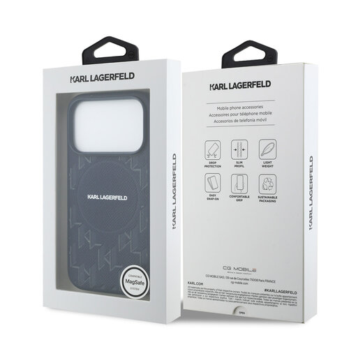 Karl Lagerfeld Karl Lagerfeld iPhone 17 Pro/iPhone 18 Pro Coque arrière MagSafe Monogramme KL - Bleu marine