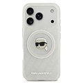 Karl Lagerfeld Karl Lagerfeld iPhone 17 Pro/iPhone 18 Pro Coque arrière MagSafe IML Paillettes motif KL répété et tête de Karl - Transparent