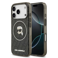 Karl Lagerfeld iPhone 17 Pro Backcover hoesje - MagSafe IML - KL Repeated Case With Karl Head - Zwart