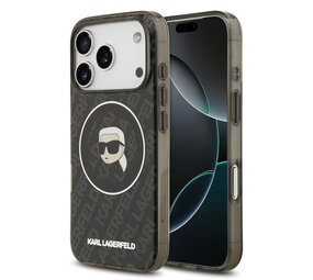 Karl Lagerfeld Karl Lagerfeld iPhone 17 Pro Back-Cover hul - MagSafe IML - Glitter & KL Repeated Case With Karl Head - Schwarz