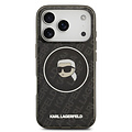 Karl Lagerfeld Karl Lagerfeld iPhone 17 Pro/iPhone 18 Pro Coque arrière MagSafe IML Motif KL répété et tête de Karl - Noir