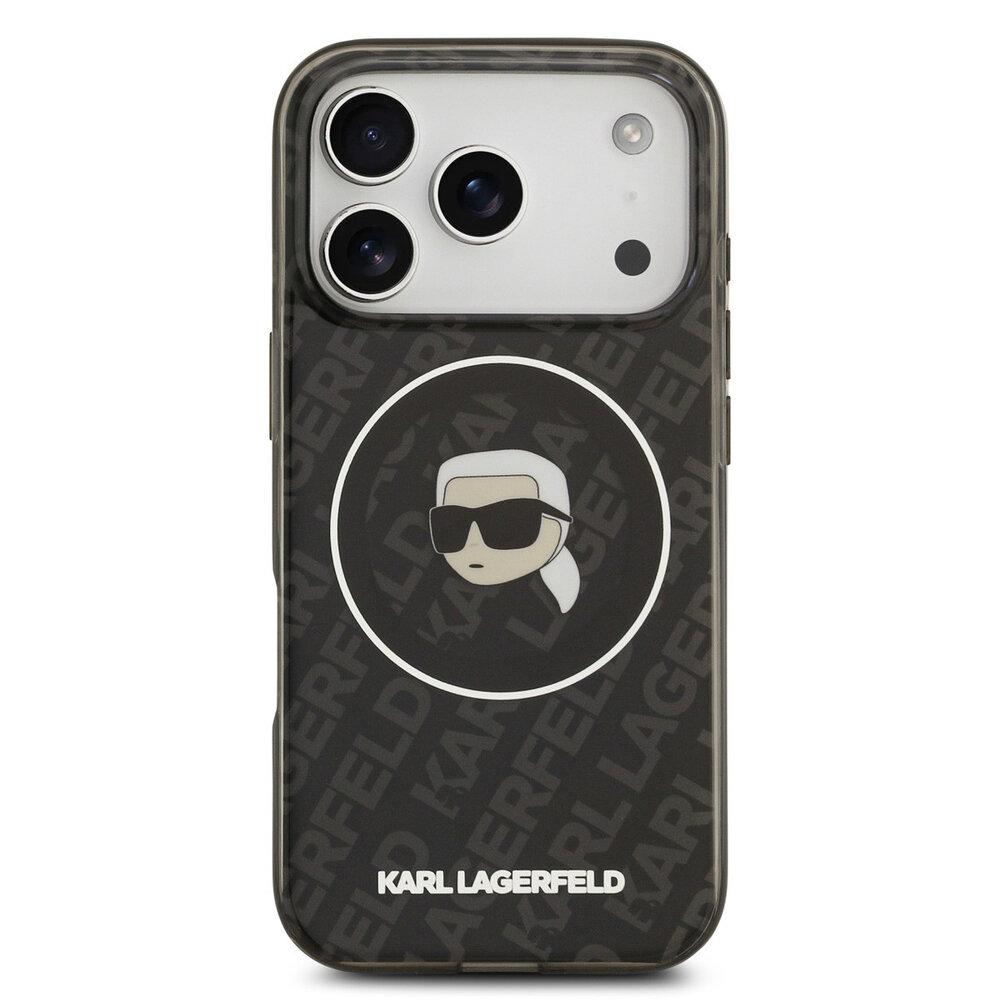 Karl Lagerfeld Karl Lagerfeld iPhone 17 Pro Back-Cover hul - MagSafe IML - Glitter & KL Repeated Case With Karl Head - Schwarz Karl Lagerfeld Karl Lagerfeld iPhone 17 Pro Back-Cover hul - MagSafe IML - Glitter & KL Repeated Case With Karl Head - Schwarz