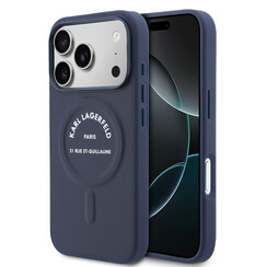 Karl Lagerfeld iPhone 17 Pro/iPhone 18 Pro Coque arrière MagSafe Logo Karl RSG - Bleu marine