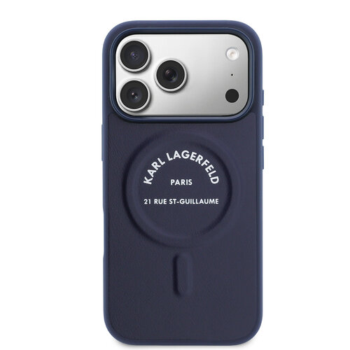 Karl Lagerfeld Karl Lagerfeld iPhone 17 Pro/iPhone 18 Pro Coque arrière MagSafe Logo Karl RSG - Bleu marine