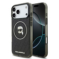 Karl Lagerfeld Karl Lagerfeld iPhone 17 Pro Max/iPhone 18 Pro Max Coque arrière MagSafe IML Paillettes motif KL répété et tête de Karl - Noir