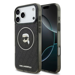 Karl Lagerfeld iPhone 17 Pro Max Backcover hoesje - MagSafe IML - Glitter & KL Repeated Case With Karl Head - Zwart