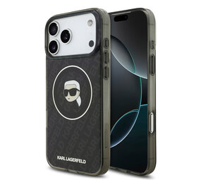 Karl Lagerfeld Karl Lagerfeld iPhone 17 Pro Max Back-Cover hul - MagSafe IML - Glitter & KL Repeated Case With Karl Head - Schwarz