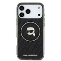 Karl Lagerfeld Karl Lagerfeld iPhone 17 Pro Max/iPhone 18 Pro Max Coque arrière MagSafe IML Paillettes motif KL répété et tête de Karl - Noir