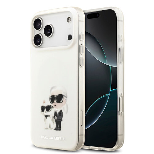 Karl Lagerfeld Karl Lagerfeld iPhone 17 Pro Max/iPhone 18 Pro Max Coque arrière MagSafe IML Design aquarelle Karl & Choupette - Blanc