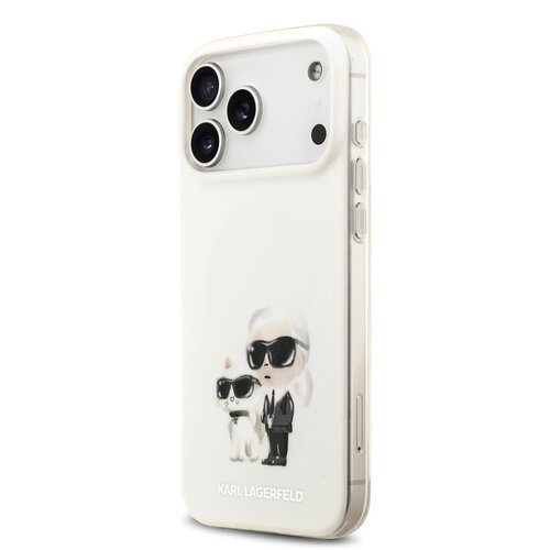 Karl Lagerfeld Karl Lagerfeld iPhone 17 Pro Max/iPhone 18 Pro Max Coque arrière MagSafe IML Design aquarelle Karl & Choupette - Blanc