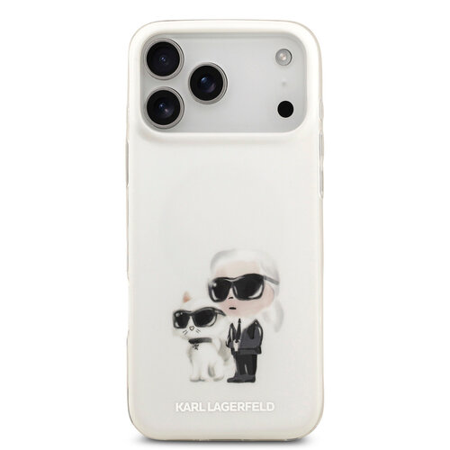 Karl Lagerfeld Karl Lagerfeld iPhone 17 Pro Max/iPhone 18 Pro Max Coque arrière MagSafe IML Design aquarelle Karl & Choupette - Blanc