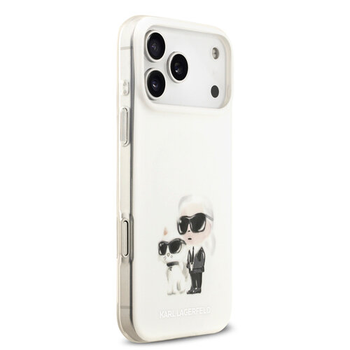 Karl Lagerfeld Karl Lagerfeld iPhone 17 Pro Max/iPhone 18 Pro Max Coque arrière MagSafe IML Design aquarelle Karl & Choupette - Blanc