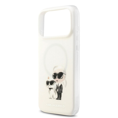 Karl Lagerfeld Karl Lagerfeld iPhone 17 Pro Max/iPhone 18 Pro Max Coque arrière MagSafe IML Design aquarelle Karl & Choupette - Blanc