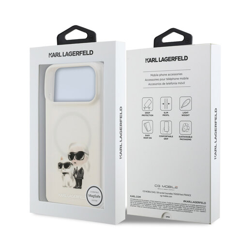 Karl Lagerfeld Karl Lagerfeld iPhone 17 Pro Max/iPhone 18 Pro Max Coque arrière MagSafe IML Design aquarelle Karl & Choupette - Blanc