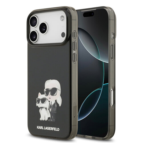 Karl Lagerfeld Karl Lagerfeld iPhone 17 Pro Max/iPhone 18 Pro Max Coque arrière MagSafe IML Design aquarelle Karl & Choupette - Noir