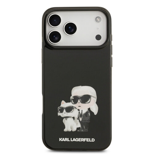 Karl Lagerfeld Karl Lagerfeld iPhone 17 Pro Max/iPhone 18 Pro Max Coque arrière MagSafe IML Design aquarelle Karl & Choupette - Noir