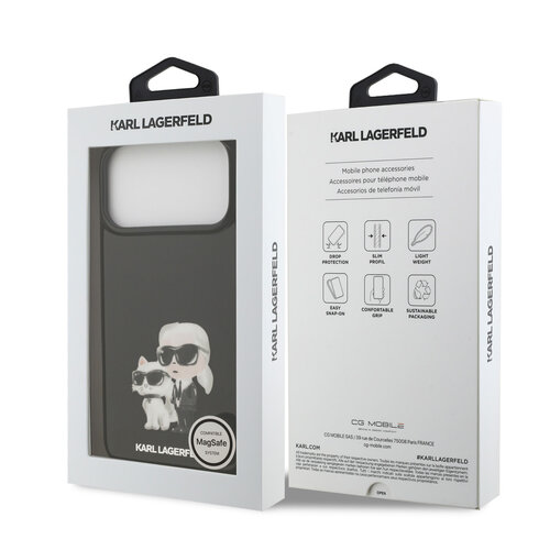 Karl Lagerfeld Karl Lagerfeld iPhone 17 Pro Max/iPhone 18 Pro Max Coque arrière MagSafe IML Design aquarelle Karl & Choupette - Noir