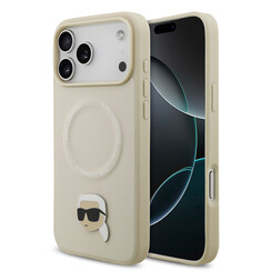 Karl Lagerfeld iPhone 17 Pro Max Backcover hoesje - Magsafe - Karl Head Pin - Beige
