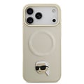Karl Lagerfeld Karl Lagerfeld iPhone 17 Pro Max/iPhone 18 Pro Max Coque arrière MagSafe Pin représentant la tête de Karl - Beige
