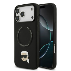 Karl Lagerfeld iPhone 17 Pro Max/iPhone 18 Pro Max Backcover-Hülle - Flüssigsilikon - Ikonik-NFT-Logo - Schwarz