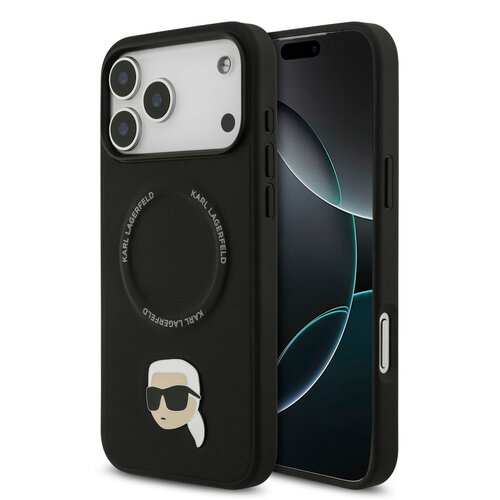 Karl Lagerfeld Karl Lagerfeld iPhone 17 Pro Max/iPhone 18 Pro Max Coque arrière MagSafe Pin représentant la tête de Karl - Noir