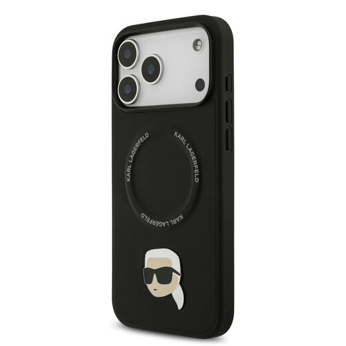 Karl Lagerfeld Karl Lagerfeld iPhone 17 Pro Max/iPhone 18 Pro Max Coque arrière MagSafe Pin représentant la tête de Karl - Noir