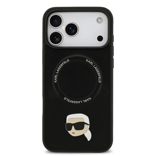 Karl Lagerfeld Karl Lagerfeld iPhone 17 Pro Max/iPhone 18 Pro Max Coque arrière MagSafe Pin représentant la tête de Karl - Noir