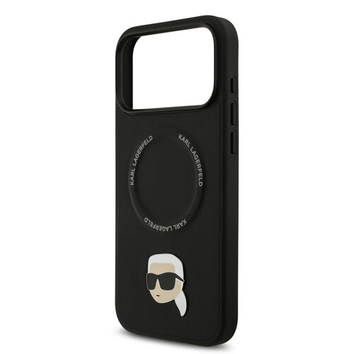 Karl Lagerfeld Karl Lagerfeld iPhone 17 Pro Max/iPhone 18 Pro Max Coque arrière MagSafe Pin représentant la tête de Karl - Noir